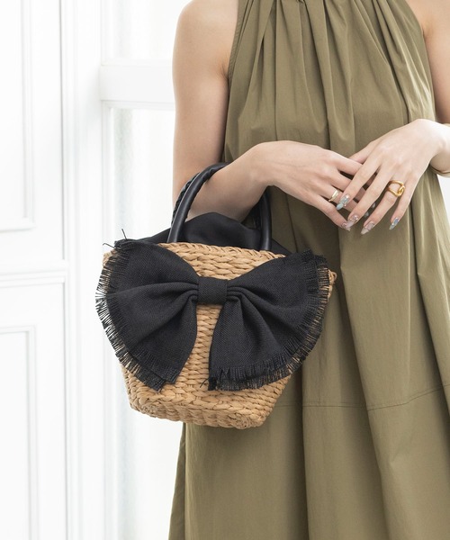 MIAN (ミアン)の「リボンかごバッグ(かごバッグ・レディース・ブラック/ベージュ・FREE)」の8枚目の写真