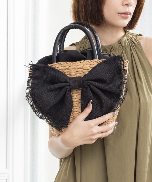 MIAN (ミアン)の「リボンかごバッグ(かごバッグ・レディース・ブラック/ベージュ・FREE)」の11枚目の写真