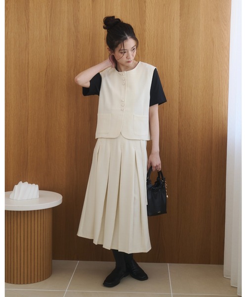 moi tytto（モイテュット）の「ボックスプリーツスカート【セットアップ着用可能】（スカート・レディース・ベージュ/ナチュラル/グレー・SMALL/FREE）」の8枚目の写真