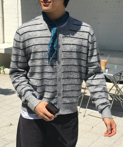 INTEMPOMOOD(インテンポムード)の「フレンチストライプクロップカーディガン_グレー(カーディガン/ボレロ・メンズ・グレー・LARGE/MEDIUM/X-LARGE)」の4枚目の写真