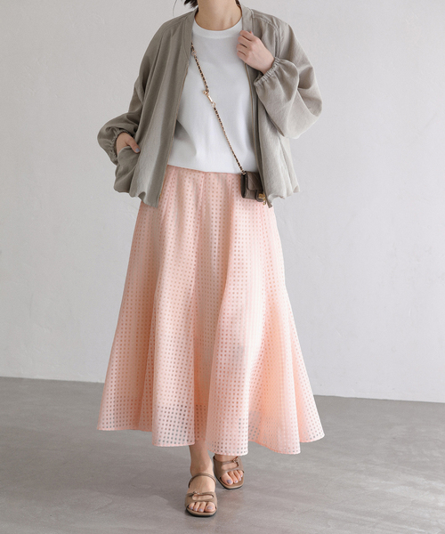 La TOTALITE（ラトータリテ）の「【洗える】シアーチェックパネルスカート（スカート・レディース・ホワイト/ピンク系その他/ネイビー・38/36）」の3枚目の写真