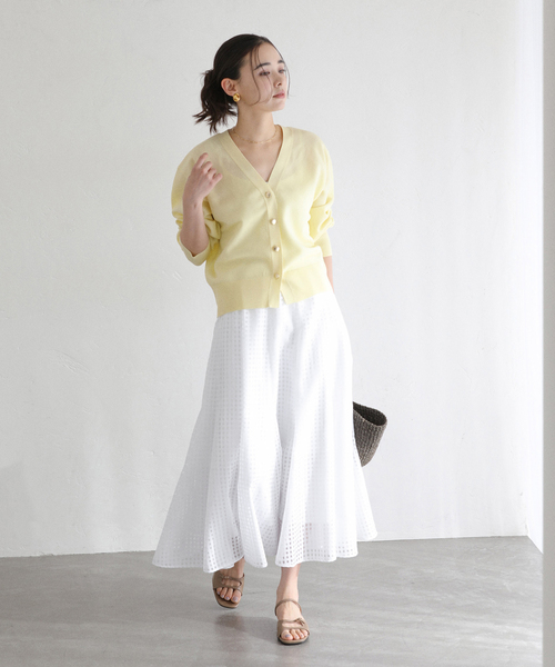 La TOTALITE（ラトータリテ）の「【洗える】シアーチェックパネルスカート（スカート・レディース・ホワイト/ピンク系その他/ネイビー・38/36）」の4枚目の写真