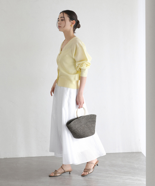 La TOTALITE（ラトータリテ）の「【洗える】シアーチェックパネルスカート（スカート・レディース・ホワイト/ピンク系その他/ネイビー・38/36）」の5枚目の写真