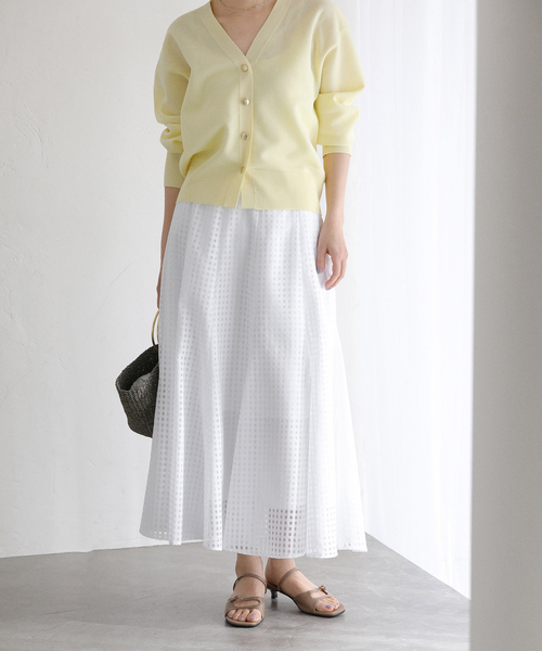 La TOTALITE（ラトータリテ）の「【洗える】シアーチェックパネルスカート（スカート・レディース・ホワイト/ピンク系その他/ネイビー・38/36）」の7枚目の写真