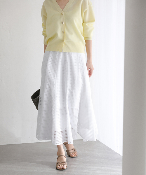 La TOTALITE（ラトータリテ）の「【洗える】シアーチェックパネルスカート（スカート・レディース・ホワイト/ピンク系その他/ネイビー・38/36）」の8枚目の写真