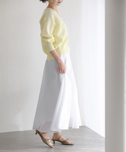 La TOTALITE（ラトータリテ）の「【洗える】シアーチェックパネルスカート（スカート・レディース・ホワイト/ピンク系その他/ネイビー・38/36）」の9枚目の写真