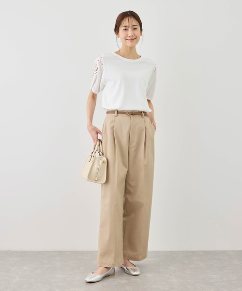 ROPE' PICNIC（ロペピクニック）の「八方映えニット 袖レースニットプルオーバー/UVカット・接触冷感・イージーケア（ニット/セーター・レディース・ネイビー/オフホワイト/サックスブルー/クリーム・FREE）」の6枚目の写真