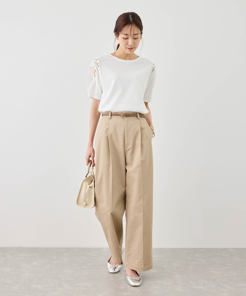 ROPE' PICNIC（ロペピクニック）の「八方映えニット 袖レースニットプルオーバー/UVカット・接触冷感・イージーケア（ニット/セーター・レディース・ネイビー/オフホワイト/サックスブルー/クリーム・FREE）」の7枚目の写真