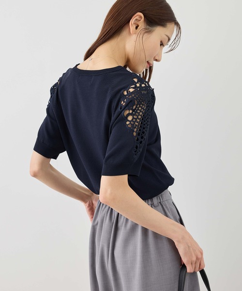 ROPE' PICNIC（ロペピクニック）の「八方映えニット 袖レースニットプルオーバー/UVカット・接触冷感・イージーケア（ニット/セーター・レディース・ネイビー/オフホワイト/サックスブルー/クリーム・FREE）」の18枚目の写真