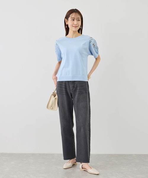 ROPE' PICNIC（ロペピクニック）の「八方映えニット 袖レースニットプルオーバー/UVカット・接触冷感・イージーケア（ニット/セーター・レディース・ネイビー/オフホワイト/サックスブルー/クリーム・FREE）」の19枚目の写真