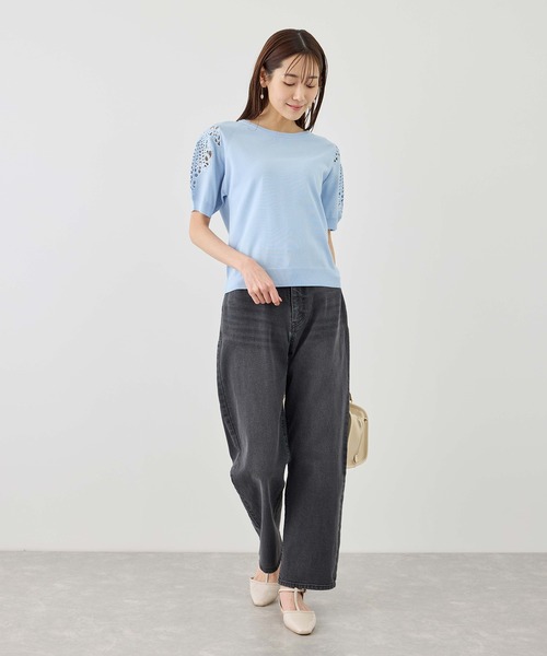 ROPE' PICNIC（ロペピクニック）の「八方映えニット 袖レースニットプルオーバー/UVカット・接触冷感・イージーケア（ニット/セーター・レディース・ネイビー/オフホワイト/サックスブルー/クリーム・FREE）」の20枚目の写真