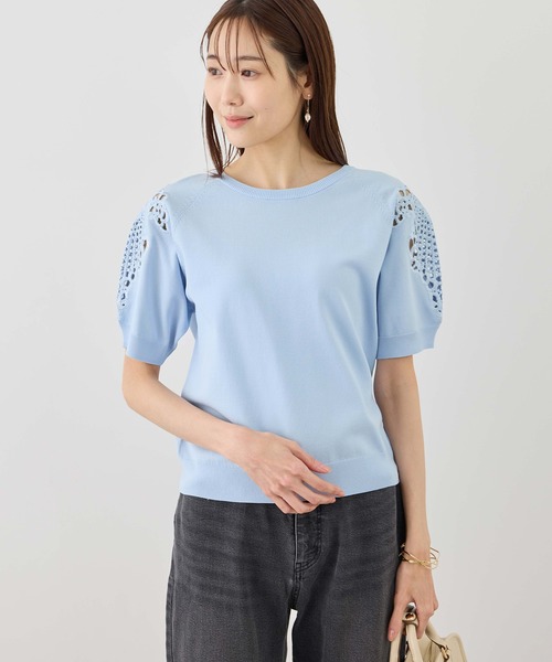 ROPE' PICNIC（ロペピクニック）の「八方映えニット 袖レースニットプルオーバー/UVカット・接触冷感・イージーケア（ニット/セーター・レディース・ネイビー/オフホワイト/サックスブルー/クリーム・FREE）」の21枚目の写真