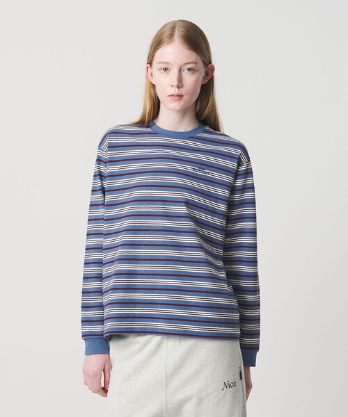 NICE WEATHER＞ボーダー ロングスリーブ Tシャツ/COBALT（Tシャツ