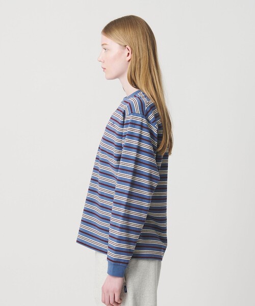 NICE WEATHER＞ボーダー ロングスリーブ Tシャツ/COBALT（Tシャツ