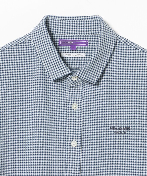 BEAMS GOLF(ビームスゴルフ)の「PURPLE LABEL / ストレッチ サッカー ギンガム シャツ(ポロシャツ・メンズ・ネイビー/サックスブルー/グレー・MEDIUM/SMALL/X-LARGE/LARGE)」の6枚目の写真