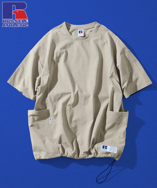 Russell Athletic（ラッセルアスレティック）の「限定展開 RUSSEL ATHLETIC×FREAK'S STORE/ラッセルアスレティック 別注 ビッグシルエット ヘムコード サイドポケット Tシャツ（Tシャツ/カットソー・メンズ・ホワイト/ブラック/グレイッシュベージュ/スミクロ・LARGE/MEDIUM/SMALL）」の4枚目の写真