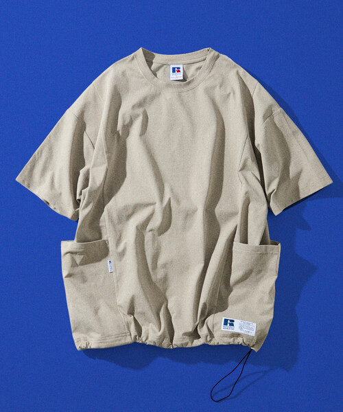 Russell Athletic（ラッセルアスレティック）の「限定展開 RUSSEL ATHLETIC×FREAK'S STORE/ラッセルアスレティック 別注 ビッグシルエット ヘムコード サイドポケット Tシャツ（Tシャツ/カットソー・メンズ・ホワイト/ブラック/グレイッシュベージュ/スミクロ・LARGE/MEDIUM/SMALL）」の7枚目の写真