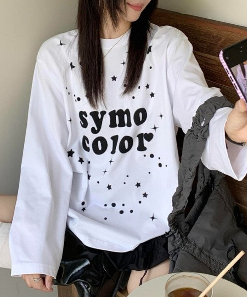 Vipoa(ヴィポア)の「スターメッセージプリントカットソー(Tシャツ/カットソー・レディース・ホワイト/ブラック・FREE)」の1枚目の写真