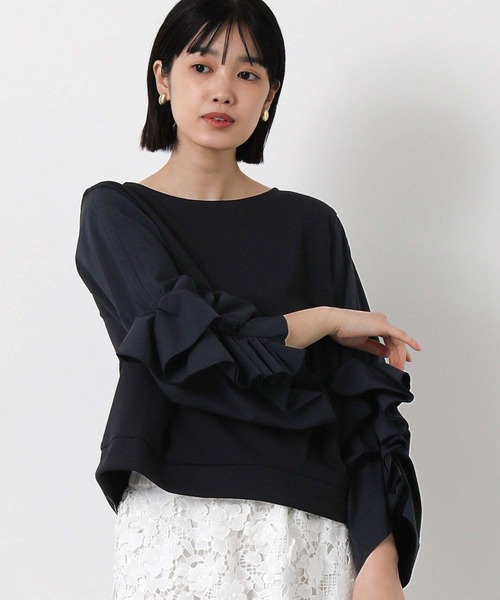 MARECHAL TERRE(マルシャルテル)の「ラッフルギャザー7分袖カットソー(Tシャツ/カットソー・レディース・オフホワイト/ネイビー・FREE)」の2枚目の写真