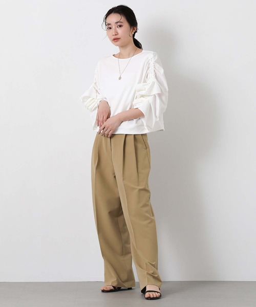 MARECHAL TERRE(マルシャルテル)の「ラッフルギャザー7分袖カットソー(Tシャツ/カットソー・レディース・オフホワイト/ネイビー・FREE)」の6枚目の写真