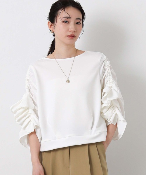 MARECHAL TERRE(マルシャルテル)の「ラッフルギャザー7分袖カットソー(Tシャツ/カットソー・レディース・オフホワイト/ネイビー・FREE)」の7枚目の写真