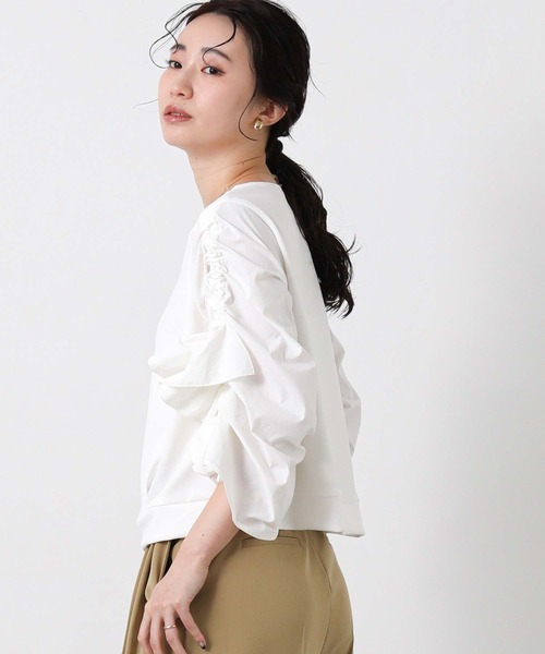 MARECHAL TERRE(マルシャルテル)の「ラッフルギャザー7分袖カットソー(Tシャツ/カットソー・レディース・オフホワイト/ネイビー・FREE)」の8枚目の写真