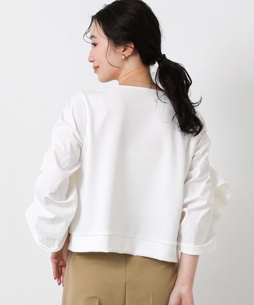 MARECHAL TERRE(マルシャルテル)の「ラッフルギャザー7分袖カットソー(Tシャツ/カットソー・レディース・オフホワイト/ネイビー・FREE)」の9枚目の写真
