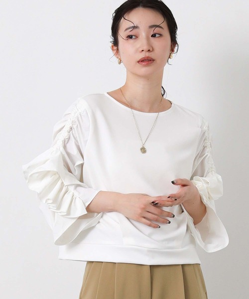 MARECHAL TERRE(マルシャルテル)の「ラッフルギャザー7分袖カットソー(Tシャツ/カットソー・レディース・オフホワイト/ネイビー・FREE)」の10枚目の写真