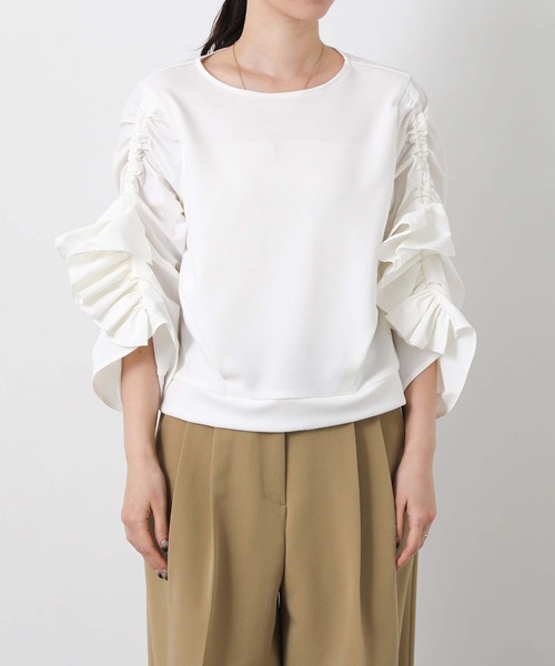 MARECHAL TERRE(マルシャルテル)の「ラッフルギャザー7分袖カットソー(Tシャツ/カットソー・レディース・オフホワイト/ネイビー・FREE)」の19枚目の写真
