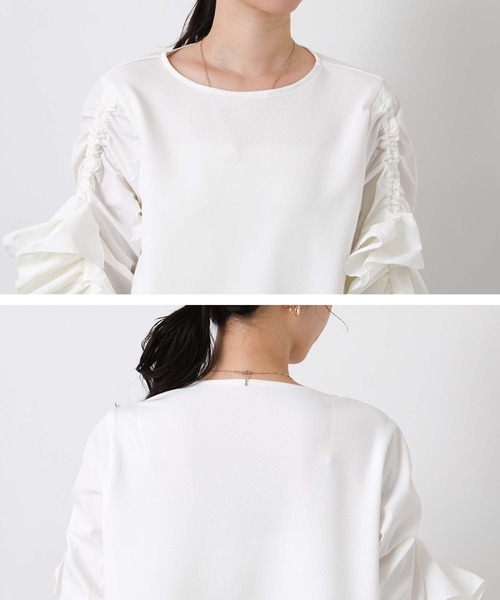 MARECHAL TERRE(マルシャルテル)の「ラッフルギャザー7分袖カットソー(Tシャツ/カットソー・レディース・オフホワイト/ネイビー・FREE)」の21枚目の写真