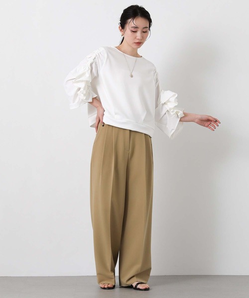 MARECHAL TERRE(マルシャルテル)の「ラッフルギャザー7分袖カットソー(Tシャツ/カットソー・レディース・オフホワイト/ネイビー・FREE)」の3枚目の写真