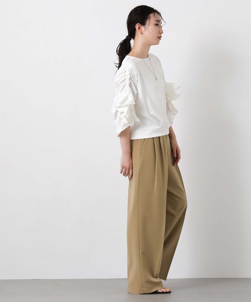 MARECHAL TERRE(マルシャルテル)の「ラッフルギャザー7分袖カットソー(Tシャツ/カットソー・レディース・オフホワイト/ネイビー・FREE)」の4枚目の写真