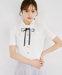 tocco closet | リボン＆フリル付きミニケーブルリブニットカーディガン(カーディガン/ボレロ)