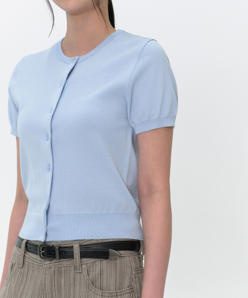 MUSINSA STANDARD WOMAN（ムシンサスタンダードウーマン）の「ウィメンズエッセンシャルラウンドネック半袖カーディガン[スカイブルー]（ニット/セーター・レディース・その他・X-SMALL/SMALL/MEDIUM/LARGE）」の5枚目の写真