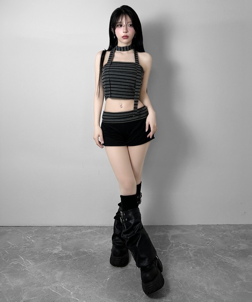 FOLLOWIN(フォロウィン)の「【4点セット】マルチWAYボーダーレイヤードセットアップ(セットアップ・レディース・ブラック・FREE)」の3枚目の写真