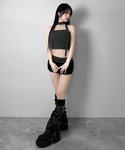 FOLLOWIN(フォロウィン)の「【4点セット】マルチWAYボーダーレイヤードセットアップ(セットアップ・レディース・ブラック・FREE)」の4枚目の写真