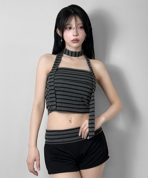 FOLLOWIN(フォロウィン)の「【4点セット】マルチWAYボーダーレイヤードセットアップ(セットアップ・レディース・ブラック・FREE)」の7枚目の写真