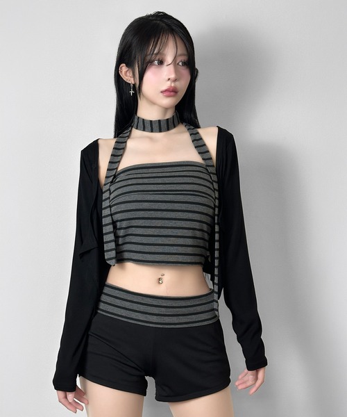 FOLLOWIN(フォロウィン)の「【4点セット】マルチWAYボーダーレイヤードセットアップ(セットアップ・レディース・ブラック・FREE)」の13枚目の写真
