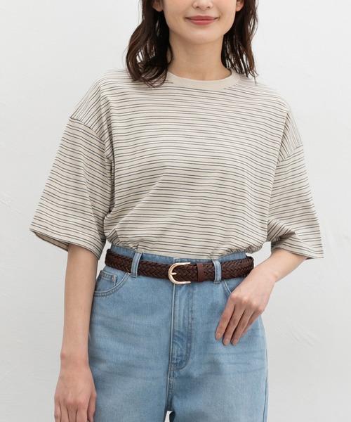 Honeys(ハニーズ)の「【UVカット】ボーダーゆるTシャツ(Tシャツ/カットソー・レディース・ネイビー×ホワイト/グリーン系その他/ベージュ系その他・L/LL/M/S)」の2枚目の写真