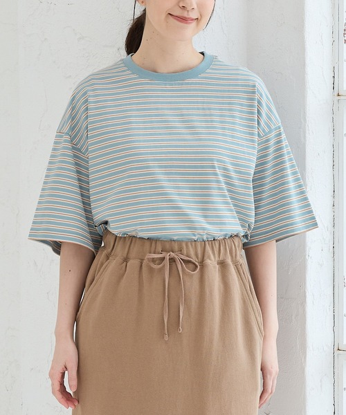 Honeys(ハニーズ)の「【UVカット】ボーダーゆるTシャツ(Tシャツ/カットソー・レディース・ネイビー×ホワイト/グリーン系その他/ベージュ系その他・L/LL/M/S)」の3枚目の写真