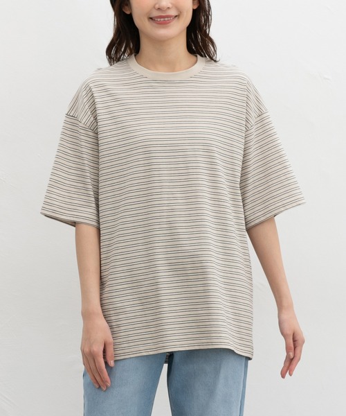 Honeys(ハニーズ)の「【UVカット】ボーダーゆるTシャツ(Tシャツ/カットソー・レディース・ネイビー×ホワイト/グリーン系その他/ベージュ系その他・L/LL/M/S)」の8枚目の写真
