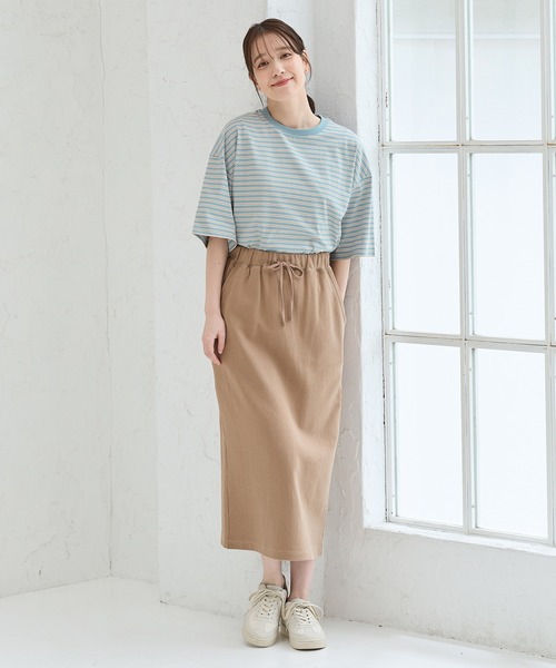 Honeys(ハニーズ)の「【UVカット】ボーダーゆるTシャツ(Tシャツ/カットソー・レディース・ネイビー×ホワイト/グリーン系その他/ベージュ系その他・L/LL/M/S)」の9枚目の写真