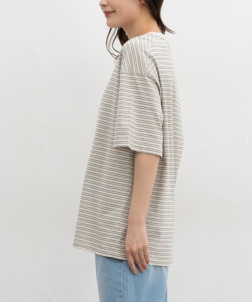 Honeys(ハニーズ)の「【UVカット】ボーダーゆるTシャツ(Tシャツ/カットソー・レディース・ネイビー×ホワイト/グリーン系その他/ベージュ系その他・L/LL/M/S)」の19枚目の写真