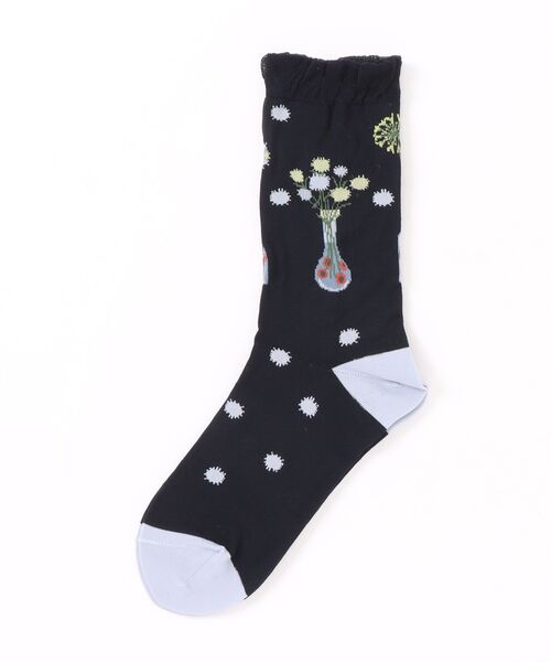 SUPER HAKKA(スーパーハッカ)の「SUPER HAKKA×マツモトヨーコ 「Popping flowers」ジャカードソックス(ソックス/靴下・レディース・ライトグリーン/ライトグレー/ネイビー・FREE)」の1枚目の写真