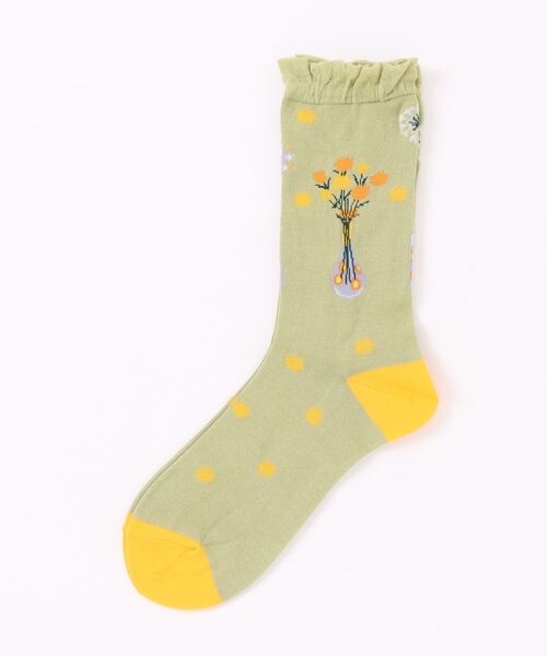 SUPER HAKKA(スーパーハッカ)の「SUPER HAKKA×マツモトヨーコ 「Popping flowers」ジャカードソックス(ソックス/靴下・レディース・ライトグリーン/ライトグレー/ネイビー・FREE)」の3枚目の写真