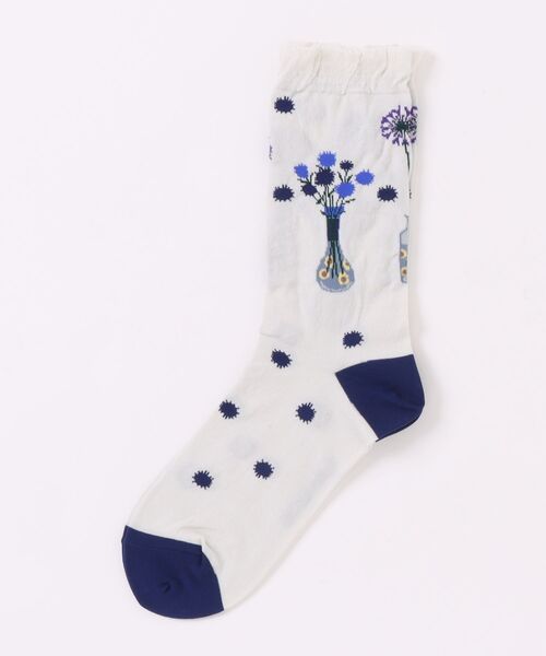 SUPER HAKKA(スーパーハッカ)の「SUPER HAKKA×マツモトヨーコ 「Popping flowers」ジャカードソックス(ソックス/靴下・レディース・ライトグリーン/ライトグレー/ネイビー・FREE)」の2枚目の写真