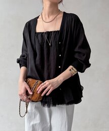 DouDou（ドゥドゥ）の「【WEB限定】強撚気流染めVネックシャツカーディガン（シャツ/ブラウス）」