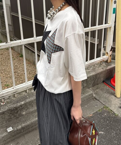 CIAOPANIC（チャオパニック）の「スターパッチワークTee（Tシャツ/カットソー・レディース・チャコールグレー/ネイビー/ホワイト・ONE SIZE）」の6枚目の写真