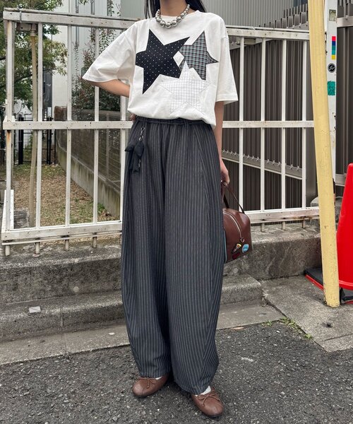 CIAOPANIC（チャオパニック）の「スターパッチワークTee（Tシャツ/カットソー・レディース・チャコールグレー/ネイビー/ホワイト・ONE SIZE）」の9枚目の写真