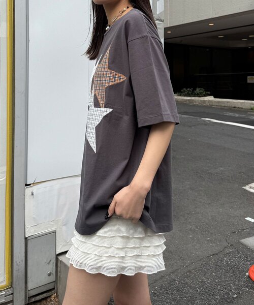CIAOPANIC（チャオパニック）の「スターパッチワークTee（Tシャツ/カットソー・レディース・チャコールグレー/ネイビー/ホワイト・ONE SIZE）」の14枚目の写真